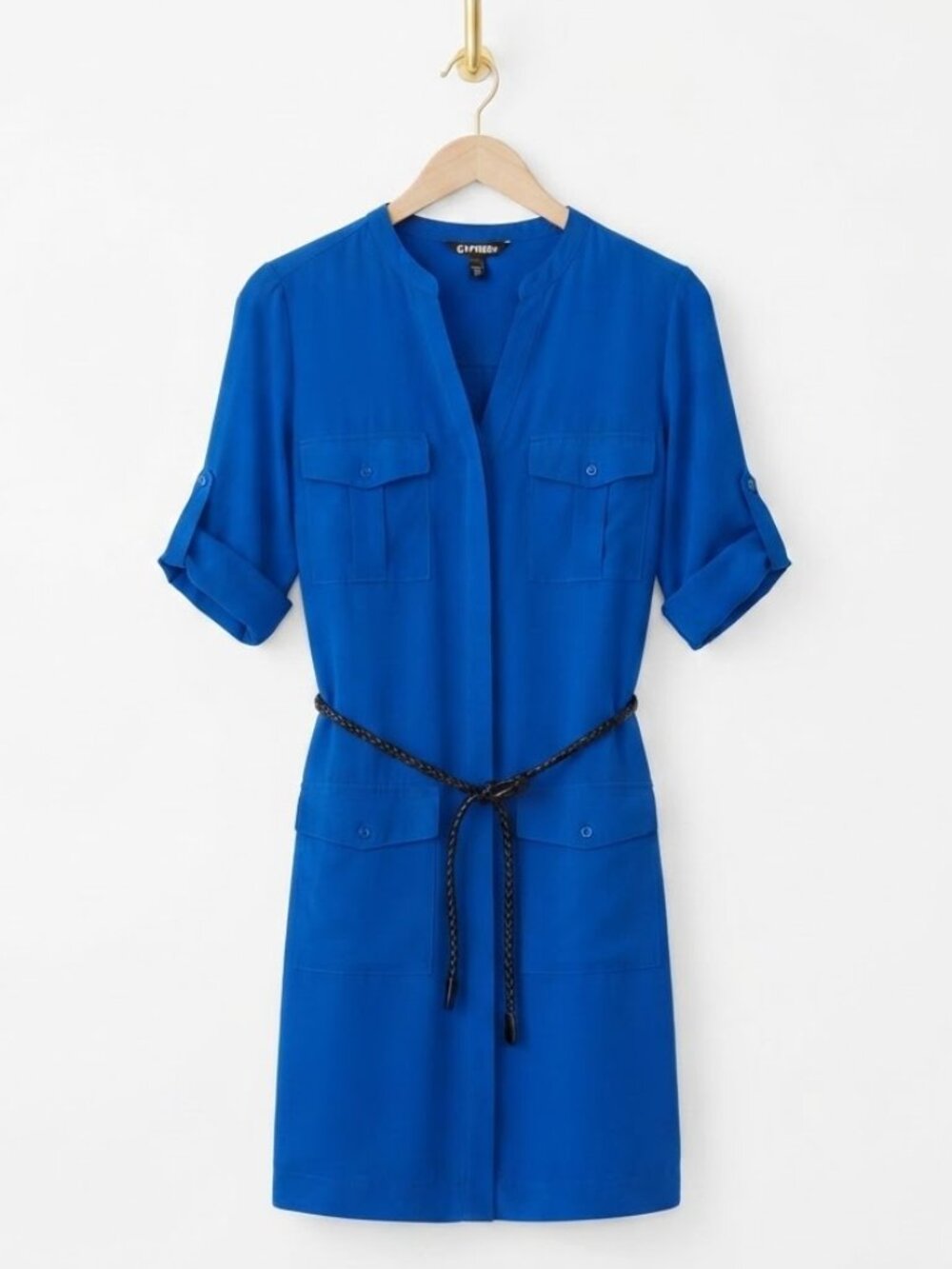 Express Utility Shirt Dress XS Royal Blue Belted Career Office Minimalist Chic